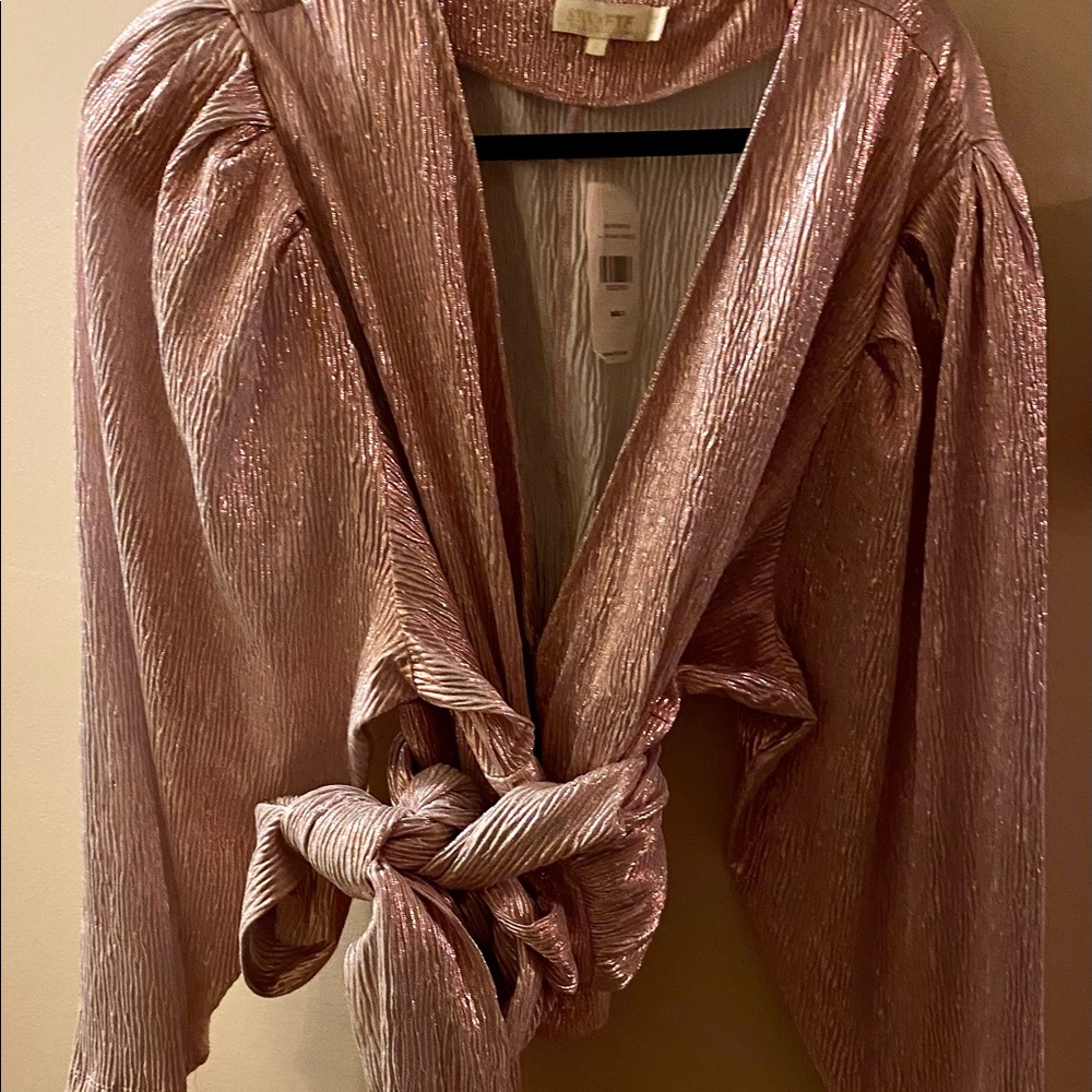 Fashion to Figure, NWT, Pink Sparkly Wrap Shirt, Size 2